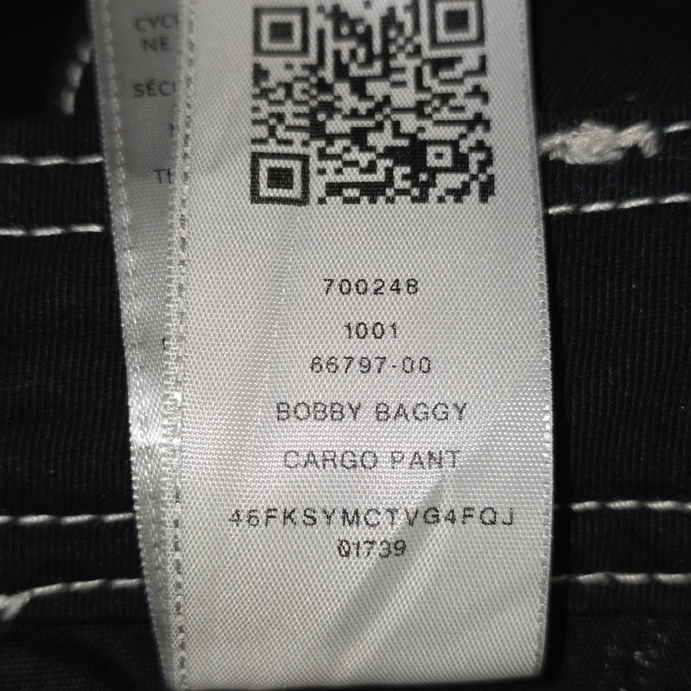 NWT True Religion Bobby Baggy Cargo Pants Mens 34 Black Contrast Stitch 700248